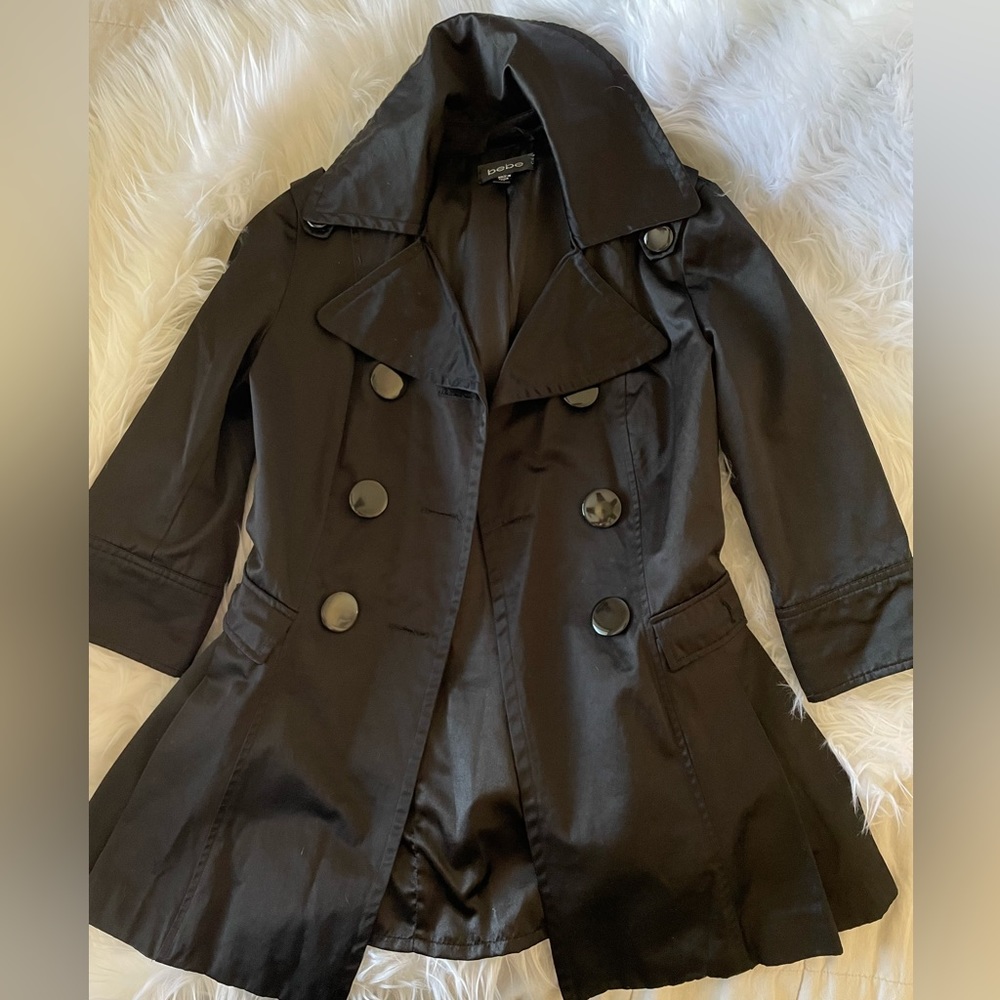 Vintage Bebe double breasted fit & flare pleated coat